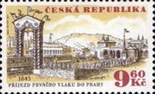 Crowd welcoming arrival of first train at Prague