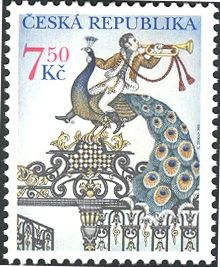 Gate with a peacock and a bugler