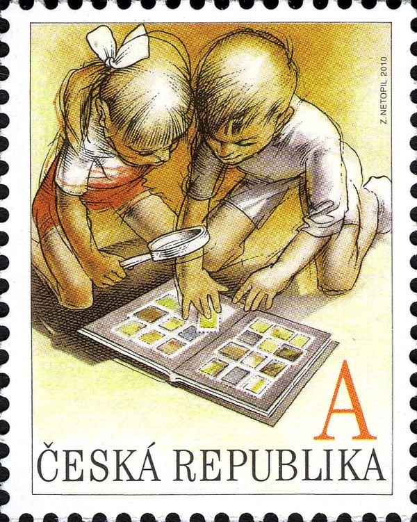 Children with postage stamps