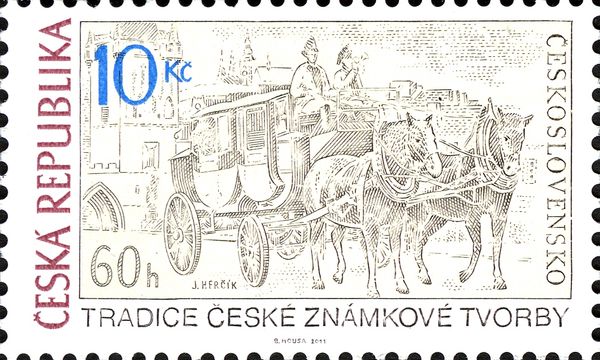 Mail Coach on Charles Bridge, stamp from 1966