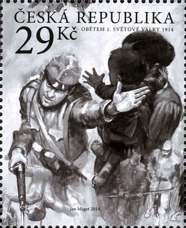 A soldier and a mother with a child