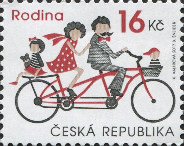 Family on a tandem bicycle