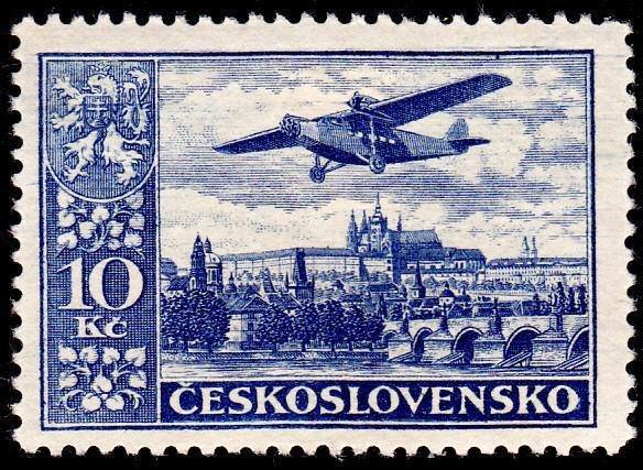 Plane over Hradcany, Charles Bridge, Prague, Fokker F VIII