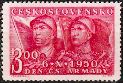 Czech and Soviet soldiers, flags