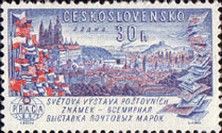 View of Prague, Flags and Stamps