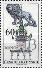 Blue lion and Town Hall tower in Brno