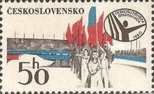 Athletes Parading Banners in Strahov Stadium, Prague