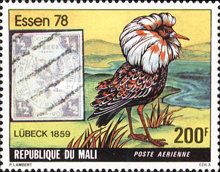 Ruff (Philomachus pugnax) and Stamp of Lübeck