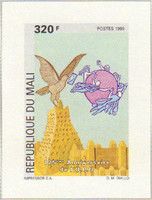 Bird with letter over monument