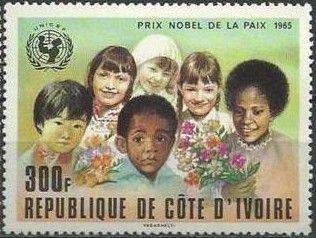 Children with Flowers and UNICEF Emblem