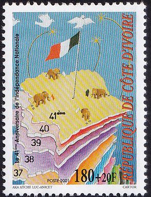 Elephant over Map and Flag