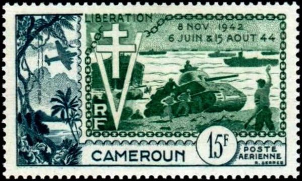 Landing Scene; Cross of Lorraine and V