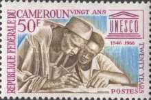 Teaching Illiterate Adult and UNESCO Emblem