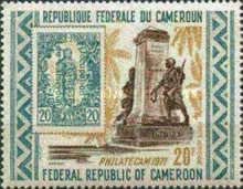 Stamp from 1916  and War Memorial in Yaoundé