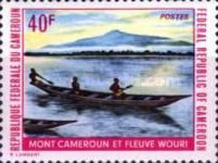 Mount Cameroun and Boat on Wouri River