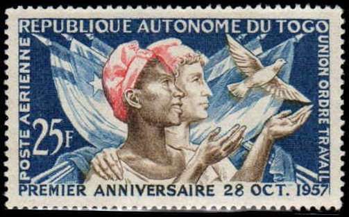 Marianne, Togolese, flag and dove of peace