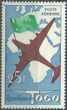 Airplane over Africa and flag