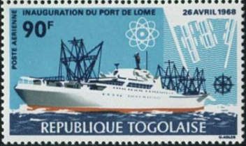 US atomic ship Savannah and atom symbol