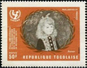 Girl with a watering can by Renoir and UNICEF emblem