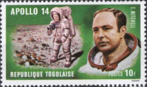Edgar D. Mitchell and astronaut on moon