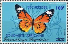 African Monarch (Danaus chrysippus); surcharged