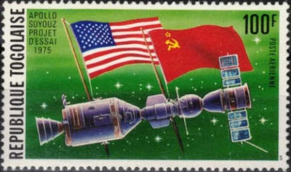 Apollo-Soyuz Link-up, American and Russian Flags