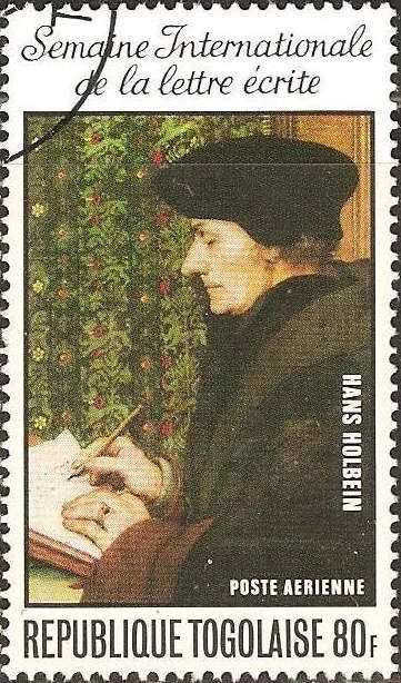 Erasmus writing letter, by Hans Holbein