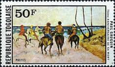 Horsemen on seashore, by Paul Gauguin