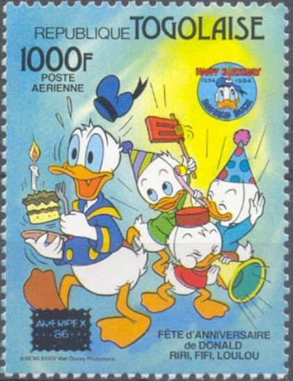 Huey, Dewey and Louie startling Donald Duck (overprinted)