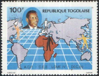 Gnassingbé Eyadéma (1935-2005), World Map, Stylized Figures