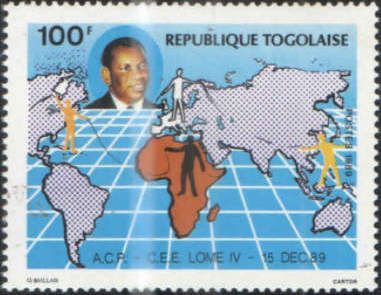 Gnassingbé Eyadéma (1935-2005), World Map, Stylized Figures