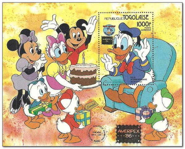 Donald becomes birthday cake from his friends (overprinted)