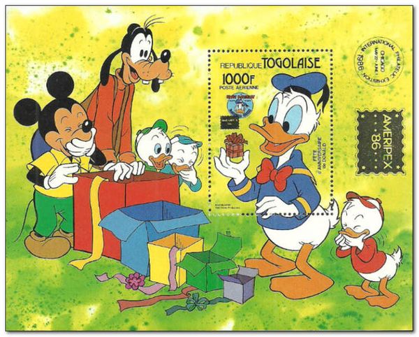 Donald receives birthday present from friends (overprinted)