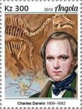 Charles Darwin and Dinosaur Skeleton