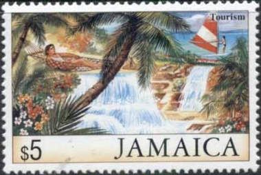 Woman in hammock, waterfalls