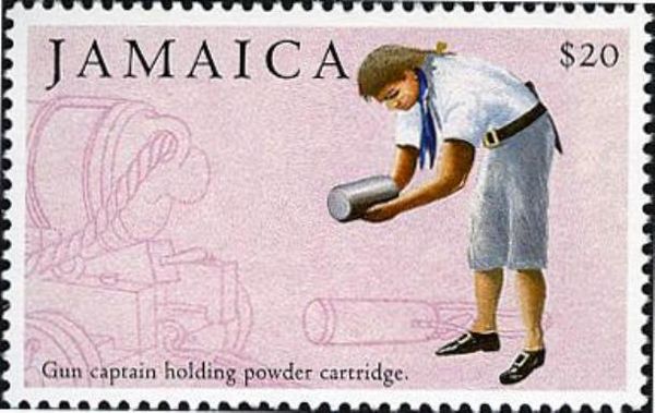 Gun captain holding powder cartridge
