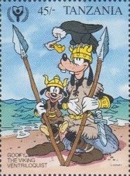 The letter "V" - Goofy as Viking Ventriloquist and a vulture