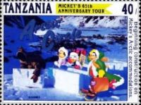 Mickey, Donald, Goofy building igloo in the Arctic Circle