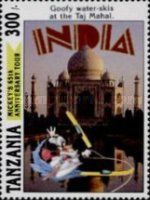Goofy water skiing at the Taj Mahal in India
