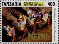 Mickey, Minnie, Goofy, Donald being carried by Sherpas,Nepal