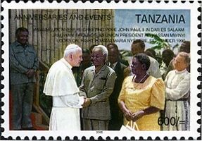 Mwalimu J.K. Nyerere greeting Pope John Paul II in Dar es Sa