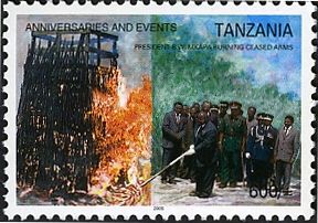 President B.W. Mkapa burning seized arms