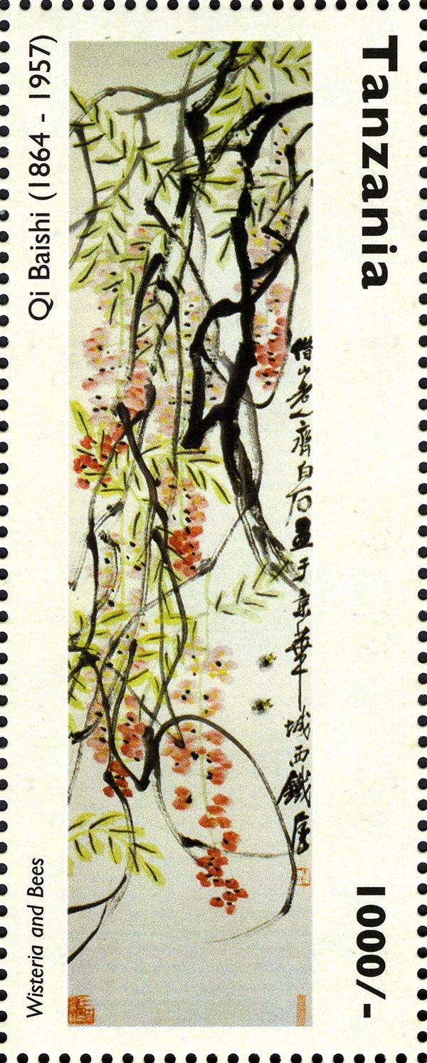 Wisteria and Bees, by Qi Baishi (1864-1957)
