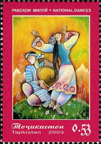 Man Playing Drum, Woman with Arms Raised