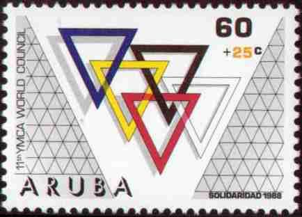 YMCA emblem in geometric designs