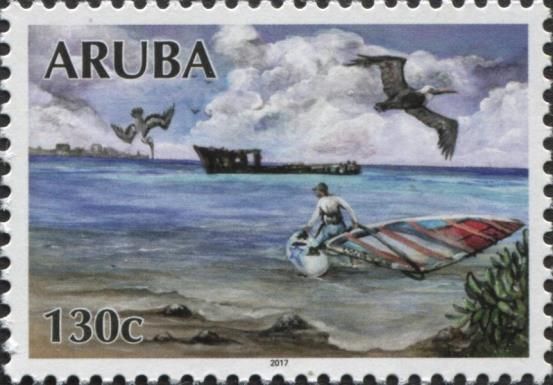 Windsurfer and pelicans