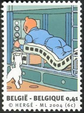 Tintin and Snowy in the Moon Rocket