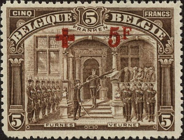 Honoring the Flag of the 7th regiment in "Veurne- Surcharged