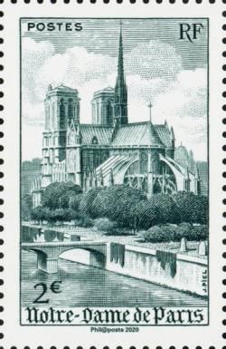Design of 1947 Notre Dame Cathedral Stamp