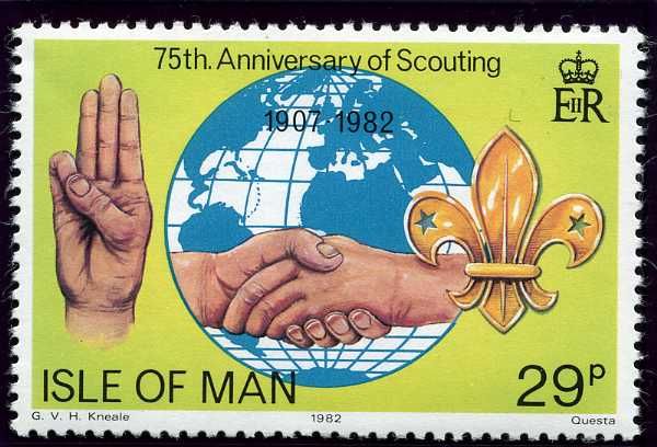 Scout salute, handshake, emblem and globe